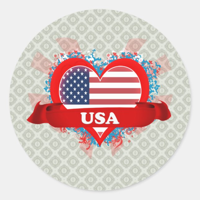 Sticker Rond Vintage J'aime Usa (Devant)