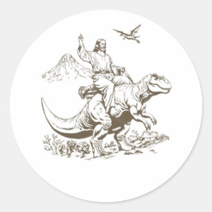 Sticker Rond Vintage Jésus équitation Dinosaur 90s