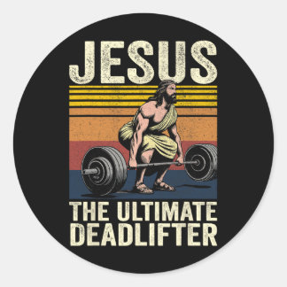 Sticker Rond Vintage Jésus L'ultime Deadlifter Funny Christ