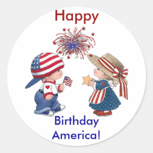 Sticker Rond Vintage Joyeux anniversaire Amérique