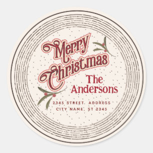 Sticker Rond Vintage Joyeux Noël botanique saint