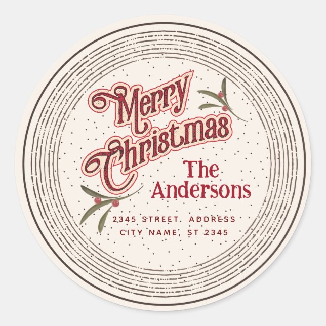 Sticker Rond Vintage Joyeux Noël botanique saint (Devant)