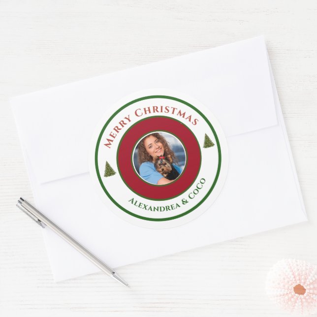 Sticker Rond Vintage Joyeux Noël Photo Personnaliser (Enveloppe)