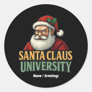 Sticker Rond Vintage Joyeux Noël Santa Claus University