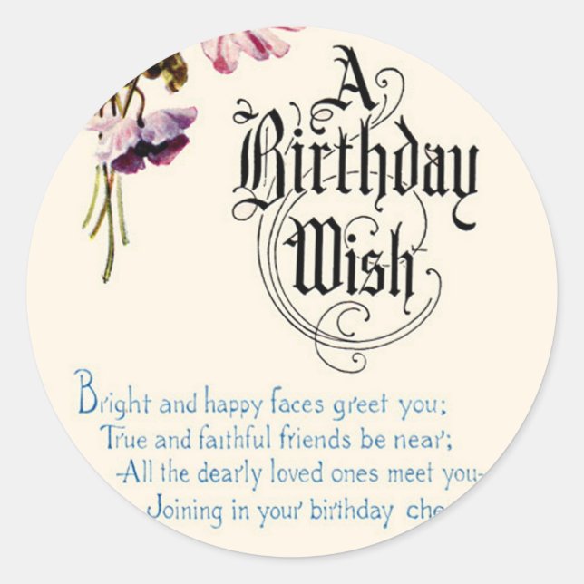 Sticker Rond Vintage Joyeux voeux d'anniversaire (Devant)