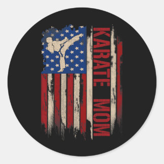 Sticker Rond Vintage Karate Maman Américaine Usa Drapeau Le Kic