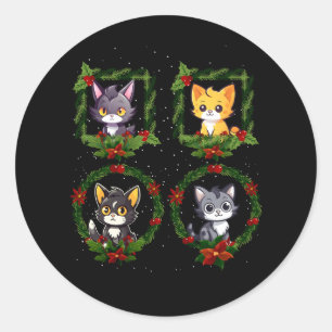Sticker Rond Vintage Kitten Joyeux Noël Chats Décoration Xma