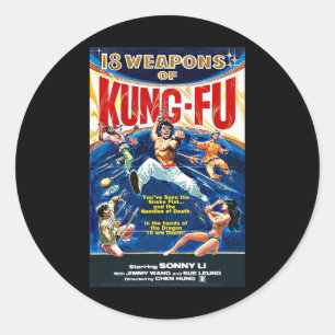 Sticker Rond Vintage Kungfu Karate Bjj Martial Arts Movie Retro