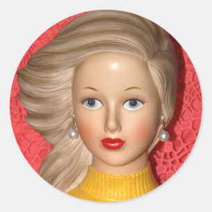 Sticker Rond Vintage Lady Chef Ado Vase Windswept Cheveux