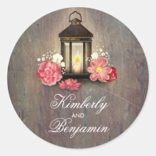 Sticker Rond Vintage Lanterne Rustique Mariage de grange en boi