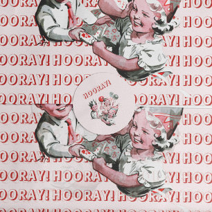 Sticker Rond Vintage les années 50 Hooray Enfants Anniversaire