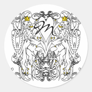Sticker Rond Vintage Lion Rampant Blanc Avec Couronnes D'Or, La