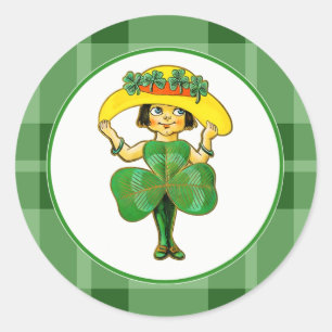 Sticker Rond Vintage Little Irish Girl St. Patrick's Day