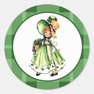 Sticker Rond Vintage Little Irish Girl St. Patrick's Day