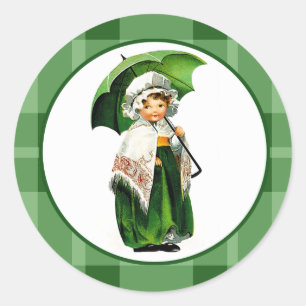 Sticker Rond Vintage Little Irish Girl St. Patrick's Day