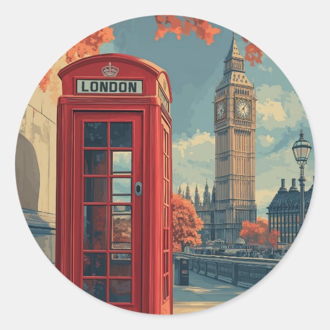 Sticker Rond Vintage Londres Travel (Devant)