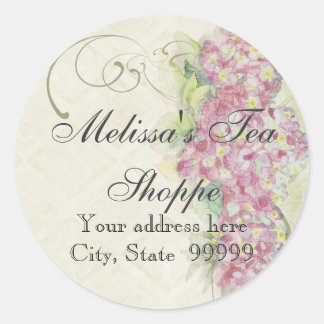 Sticker Rond Vintage Look Floral Blue Hydrangea Fleurs tourbill