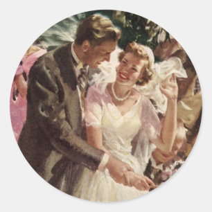 Sticker Rond Vintage Mariage Mariée Groom Les jeunes mariés cou