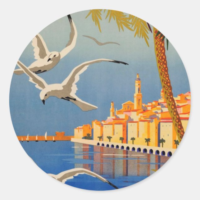 Sticker Rond Vintage Menton CoTe D'azur (Devant)