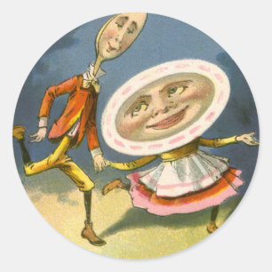 Sticker Rond Vintage Mère Goose Nursery Rhyme Hey Diddle