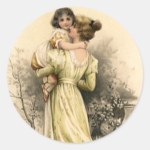 Sticker Rond Vintage Mère victorienne Enfant fille enfant enfan