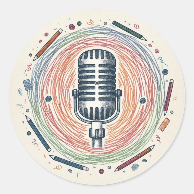 Sticker Rond Vintage microphone (Devant)