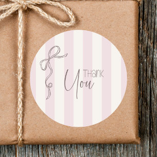 Sticker Rond Vintage Mignon Mauve Nœud Perle Coquette Merci
