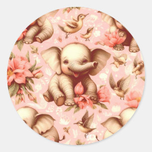 Sticker Rond Vintage mignonne bébé éléphant Motif