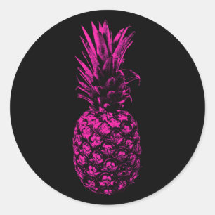 Sticker Rond Vintage moderne Tropical Rose Noir Ananas