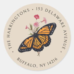 Sticker Rond Vintage Monarch Butterfly Soft Tan Adresse de reto