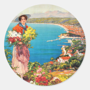 Sticker Rond Vintage Nice Reine Côte d'Azur