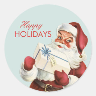 Sticker Rond Vintage Noël Jolly Père Noël Blue Red Holiday