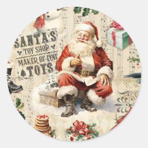 Sticker Rond Vintage Noël Père Noël
