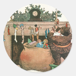 Sticker Rond Vintage Noël Père Noël et cadeaux