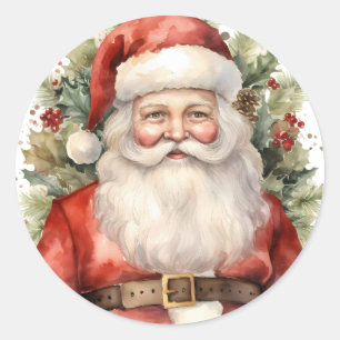 Sticker Rond Vintage Noël Père Noël Souriant