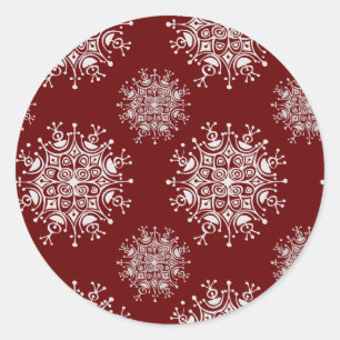 Sticker Rond Vintage Noël Snowflakes Red Blizzard Motif