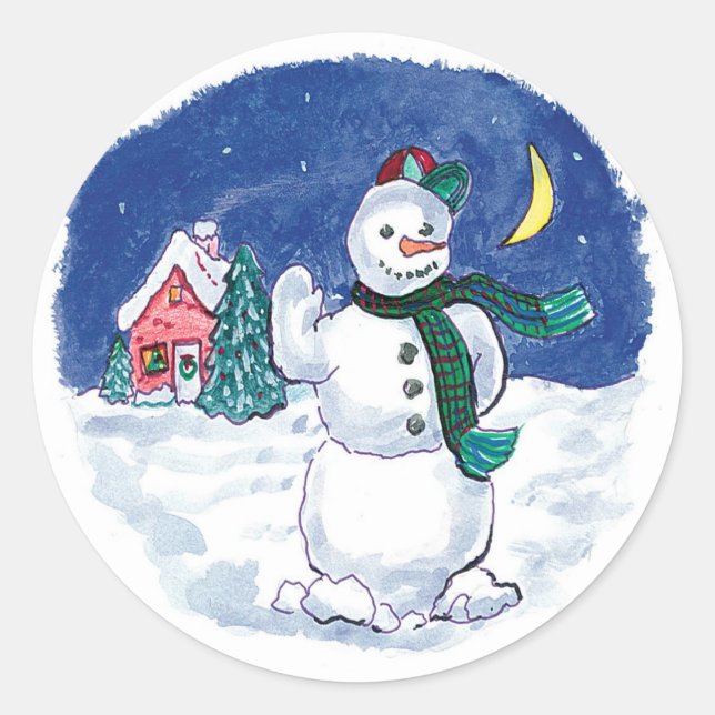 Sticker Rond Vintage Noël Snowman Wave (Devant)