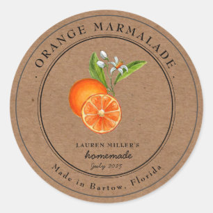 Sticker Rond Vintage Orange Marmalade Kraft pot en papier