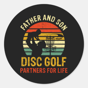 Sticker Rond Vintage Papa Et Son Disque Golf Partenaires Pour L