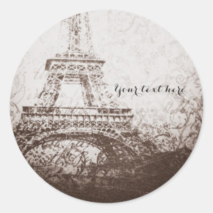 Sticker Rond Vintage Paris Tour Eiffel & Roses Chic Elégant