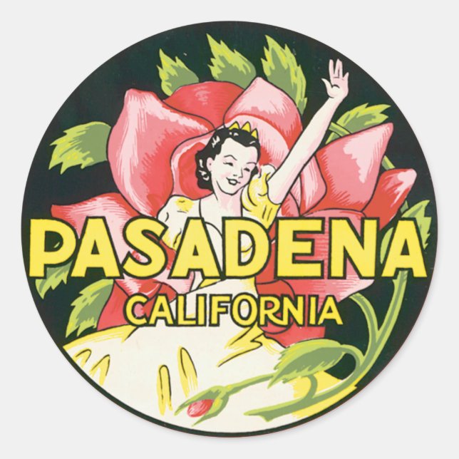Sticker Rond Vintage Pasadena Californie (Devant)