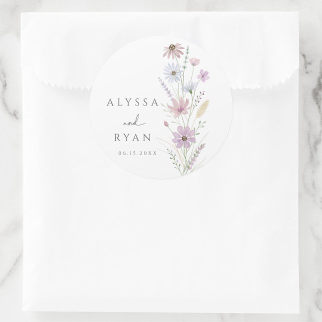 Sticker Rond Vintage Pastel Wildflower Wedding (Sac)