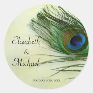 Sticker Rond Vintage Peacock Feather Round Wedding Favoriser Ét