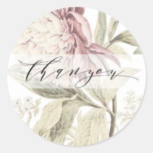 Sticker Rond Vintage Peony Botanique Art Merci mariage