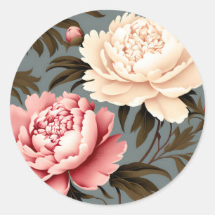 Sticker Rond Vintage Peony Elegant Motif