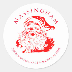 Sticker Rond Vintage Père Noël Christmas Return Adresse