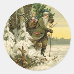 Sticker Rond Vintage Père Noël Noël Victorien