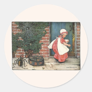 Sticker Rond Vintage Petite Miss Muffet Spider Nurserme Rhyme
