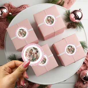 Sticker Rond Vintage Pink Snowflakes photo de Noël