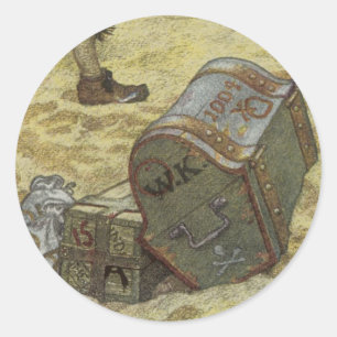 Sticker Rond Vintage Pirates, William Kidd Burning Treasure